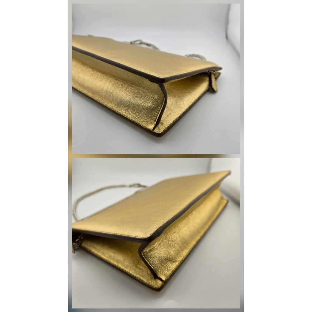 Saint Laurent Luteia Gold Metallic Leather Clutch Bag with Chain COA - Picture 4 of 11